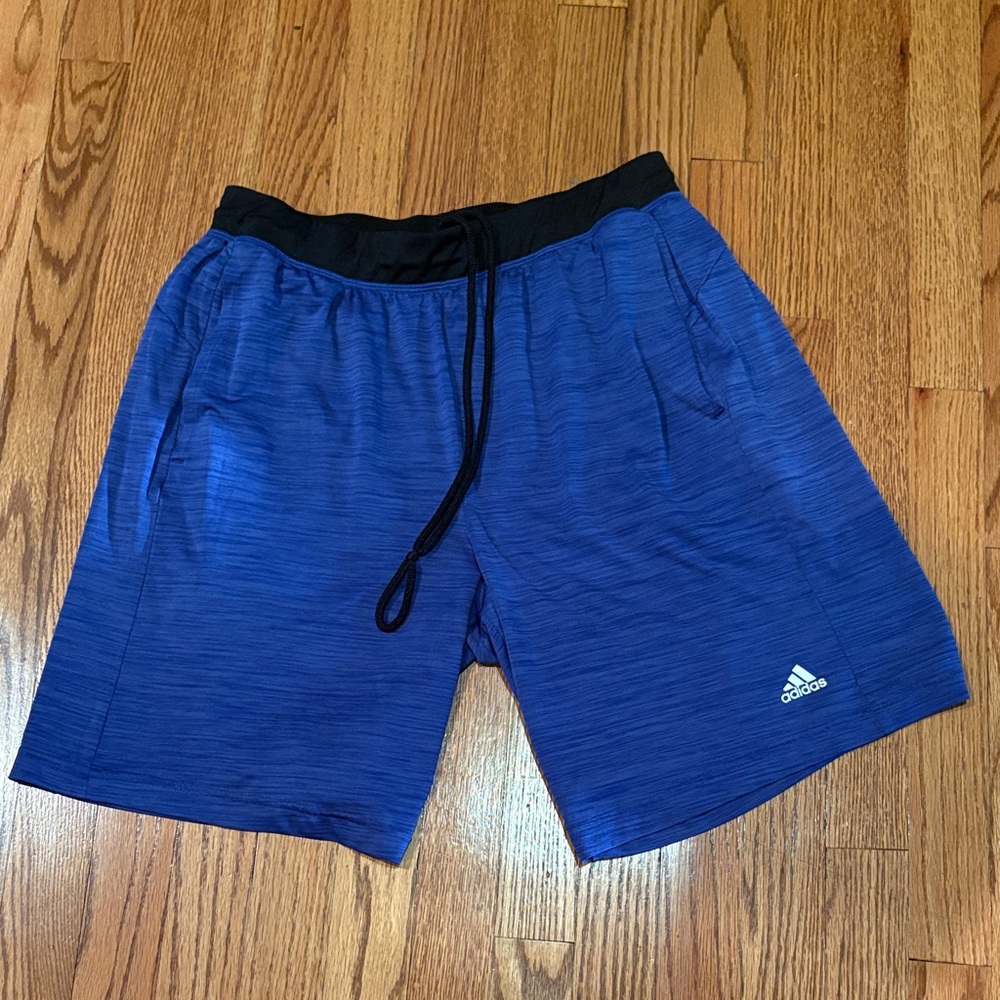 Adidas Men's Blue Black Climalite Drawstring medium length Athletic Shorts  Sz L
